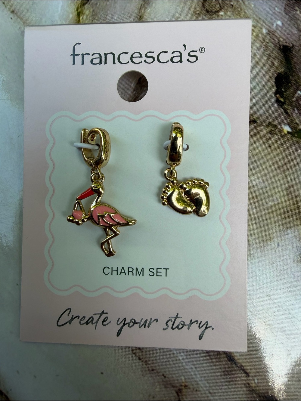 francesca's Pink Stork & Baby Foot Charm Set